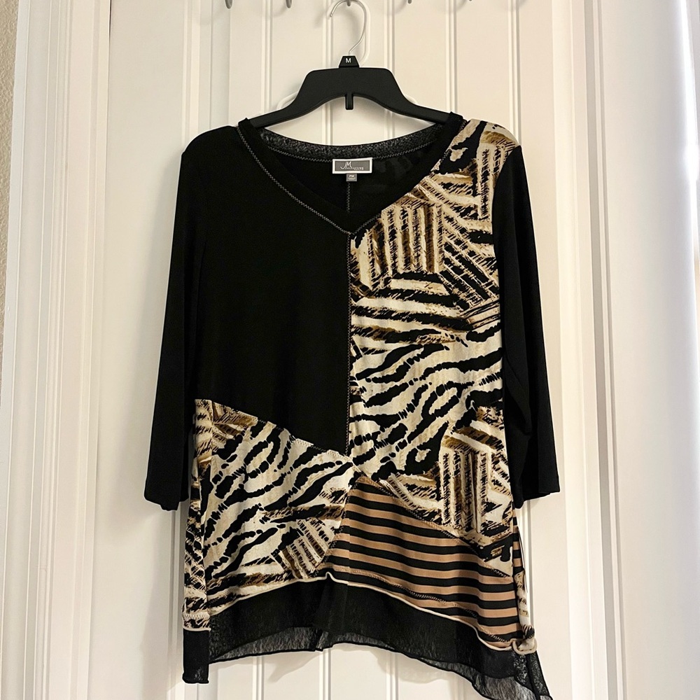 JM Collection Black and Animal Print Blouse